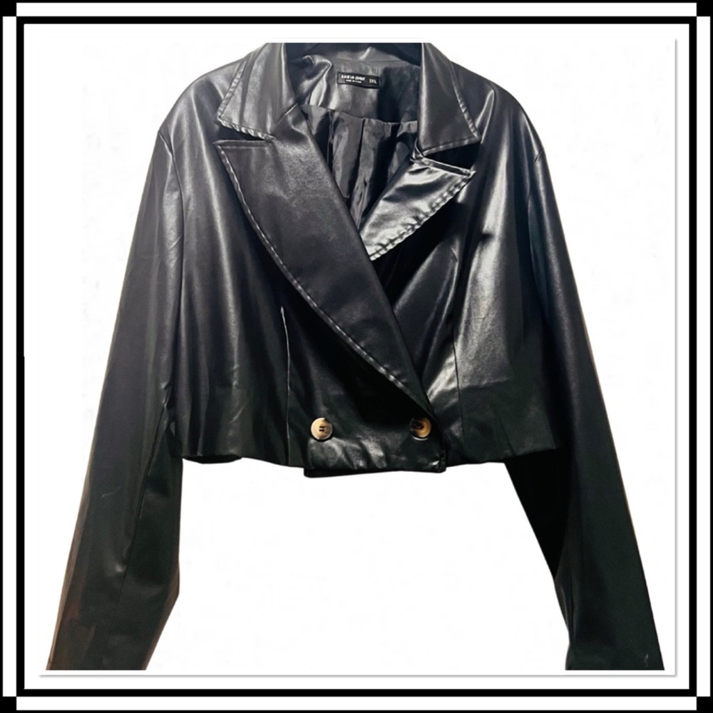 Black Faux Leather Cropped Jacket